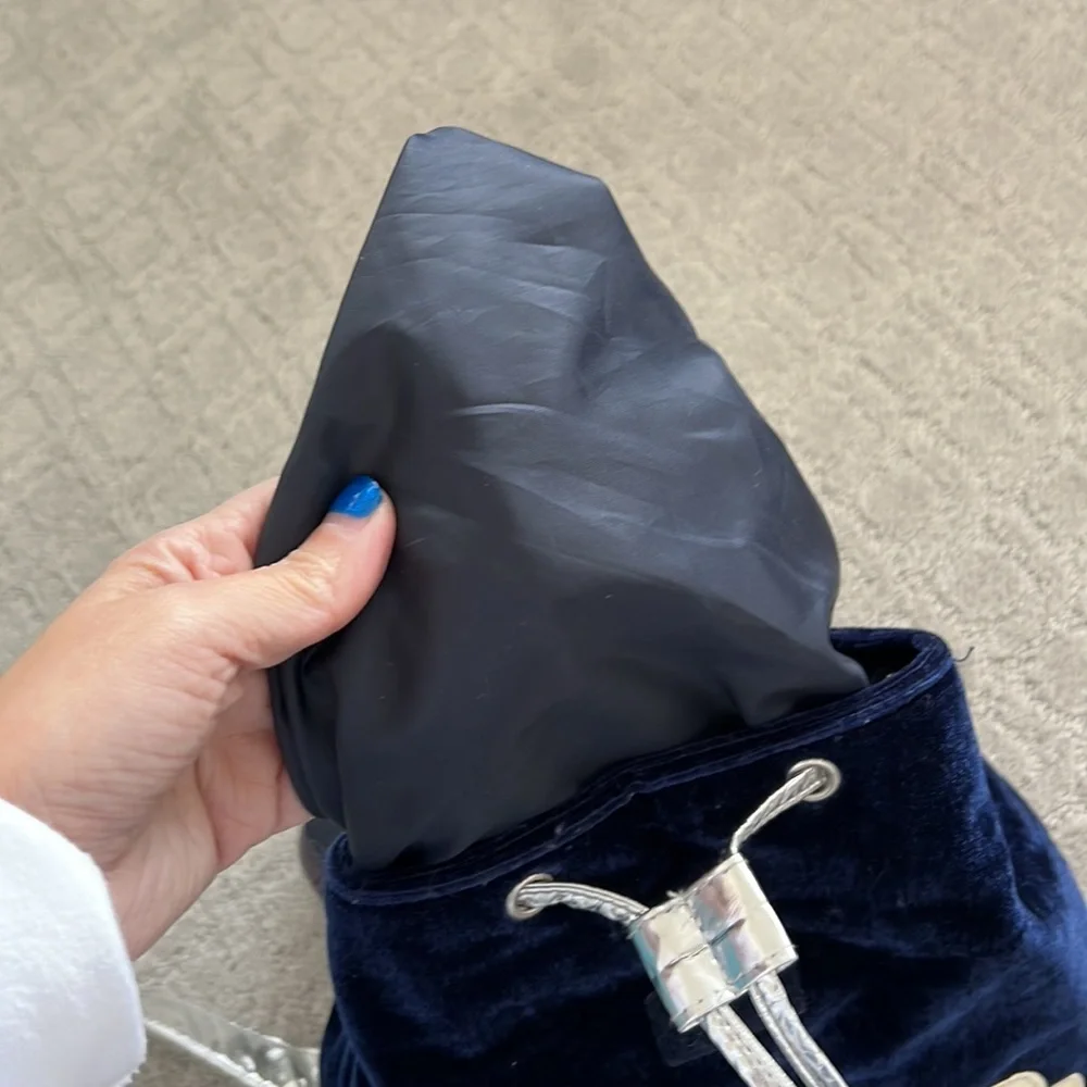 To the sky blue velvet backpack